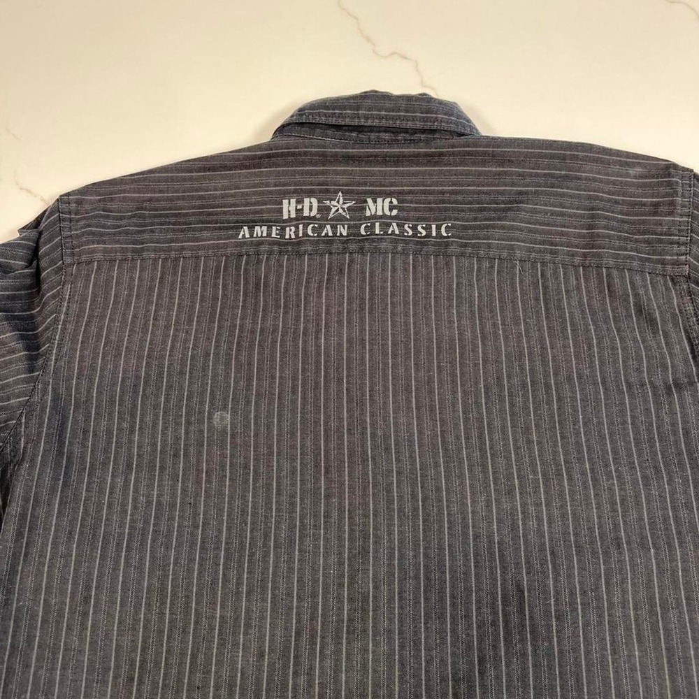 Harley Davidson Button Down Shirt Mens XL Pinstripe Grey Long Sleeve Embroidered - Picture 2 of 6